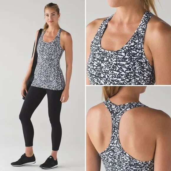 Lululemon Cool Racerback II in Ice Breaker White Black Size 6 - Picture 4 of 6